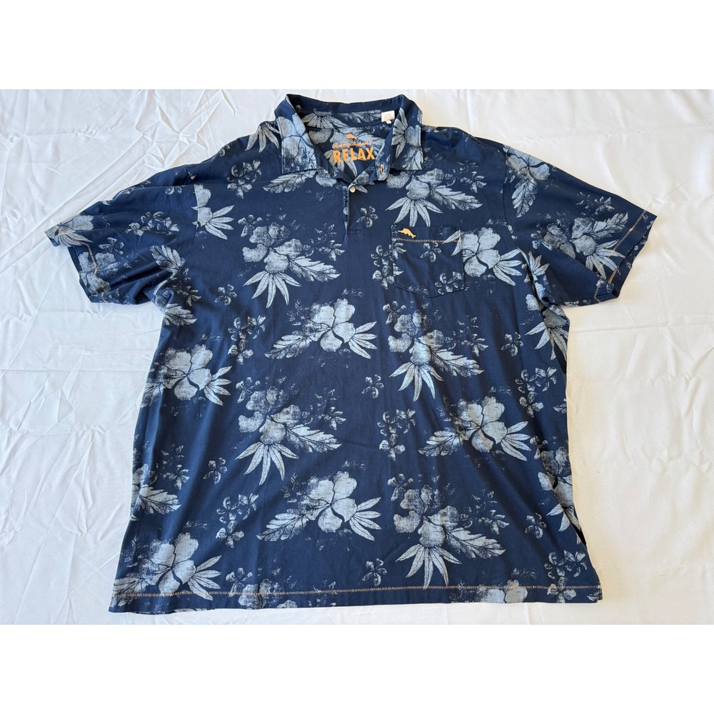 Tommy Bahama Relax Polo Mens 2XB Navy Blue Excellent Tropical Pima Cotton Shirt